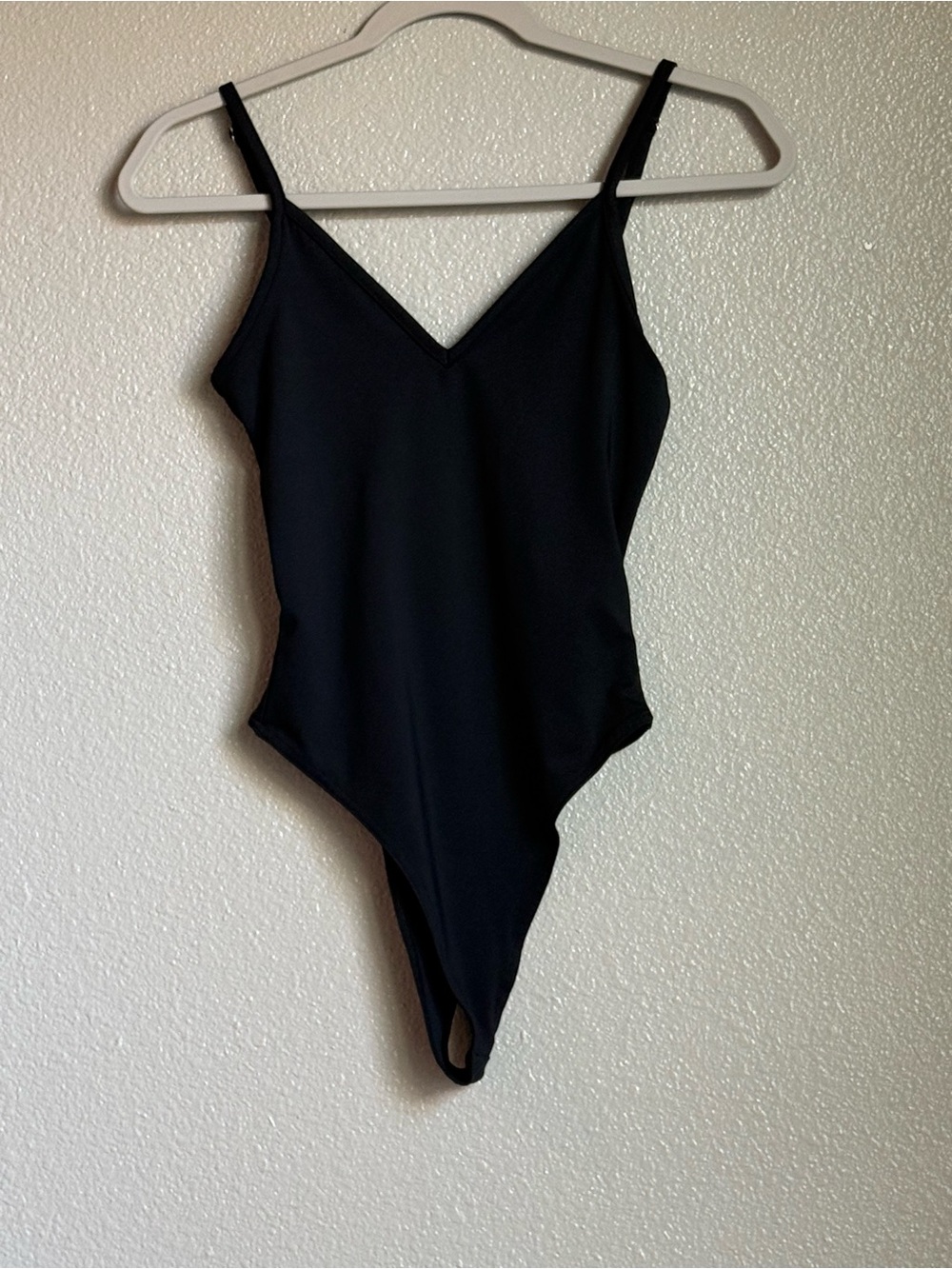 XS Black Women’s One-Piece Plunge V-Neck Bodysuit - Spaghetti Strap Tank Top
